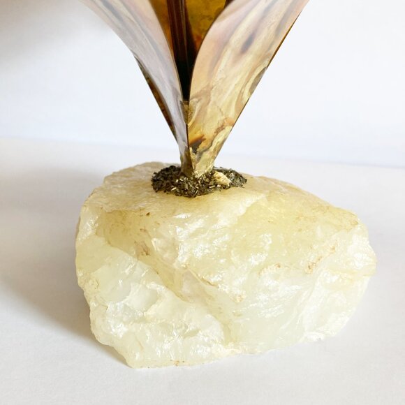 Vintage Mario Jason Brass Iron Marble Sculpture Signed Floral MCM Dandelion 3 - Picture 2 of 6